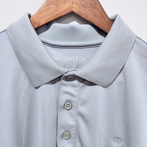 Ariat Tek Mens Gray Casual Performance Golf Polo Shirt Size XL Athleisure Sporty - Picture 2 of 14
